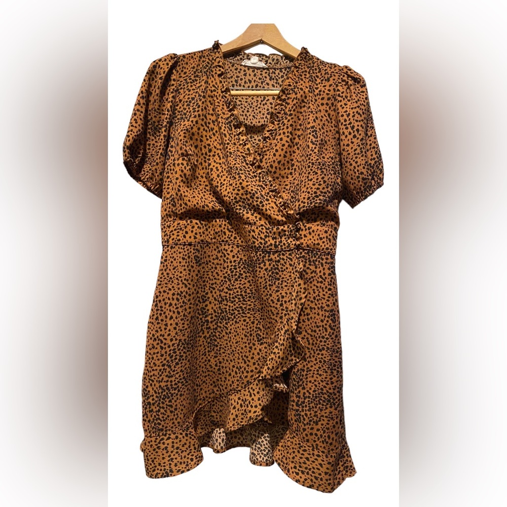 Newbury Kustom Overlap Cheetah Print Dress Size M/ Casual Dress/ Cocktail Dress/